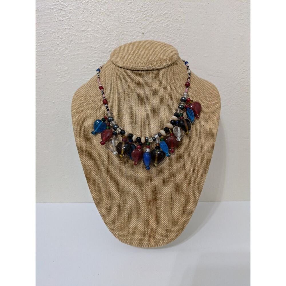 Boho Necklace Glass Heart Beads Fashion Beach Party Choker